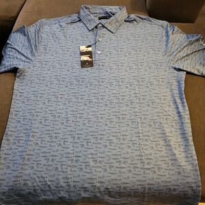 Stony Wilds Men's Light Blue Fish Patterned Polo Shirt